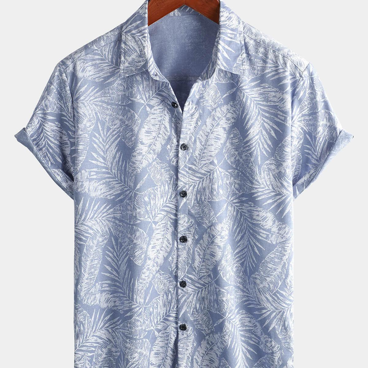Chemise à manches courtes en coton d'été hawaïen tropical bleu pour hommes