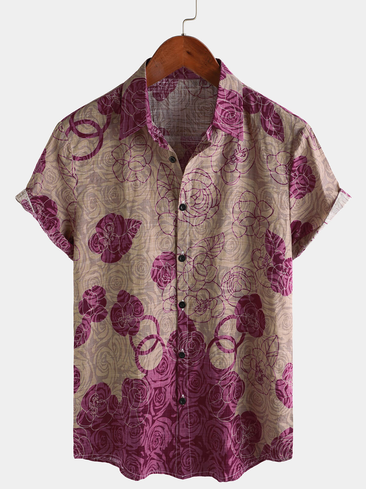 Chemise décontractée à manches courtes à imprimé floral vintage pour homme
