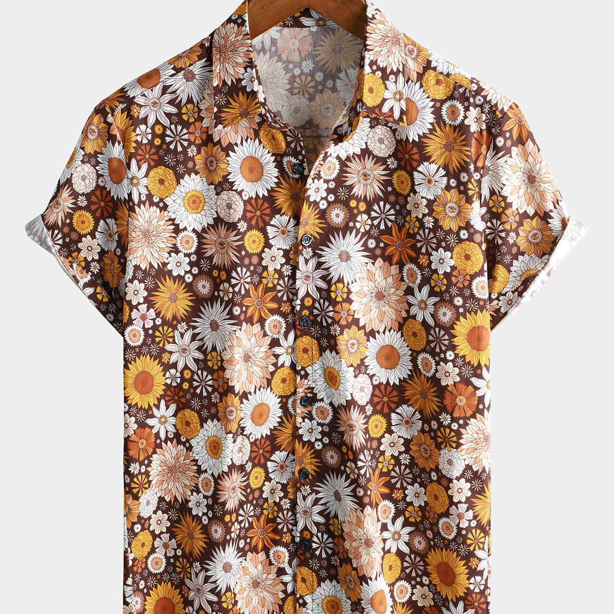 Chemise à manches courtes vintage à imprimé floral pour hommes