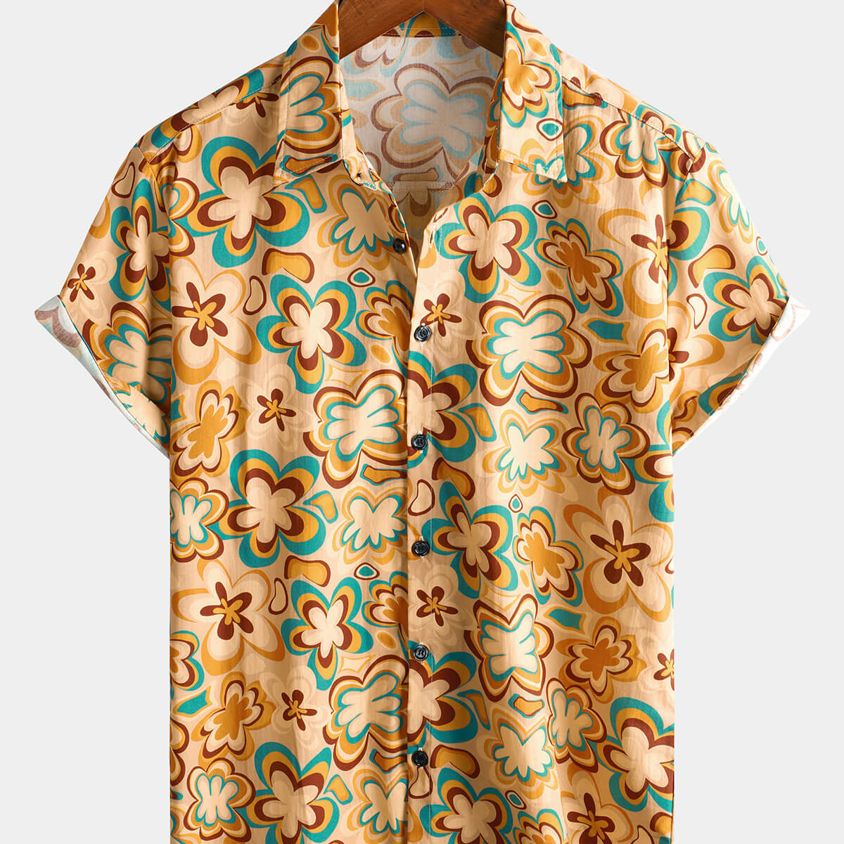 Chemise boutonnée de plage à imprimé floral vintage à manches courtes pour hommes