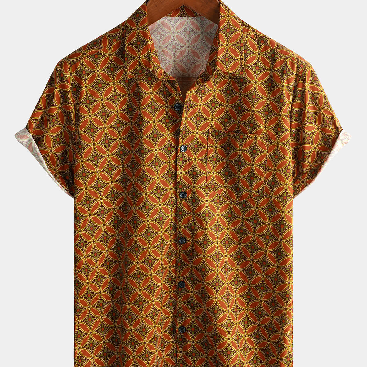 Chemise boutonnée à manches courtes en coton à fleurs vintage pour hommes