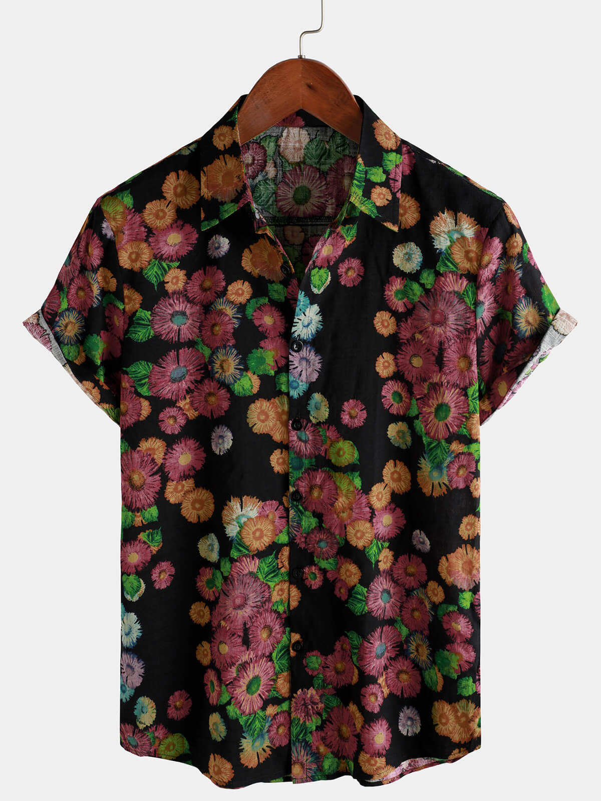 Chemise boutonnée à manches courtes pour homme, décontractée, à motif floral rétro, motif marguerite, pour les fêtes