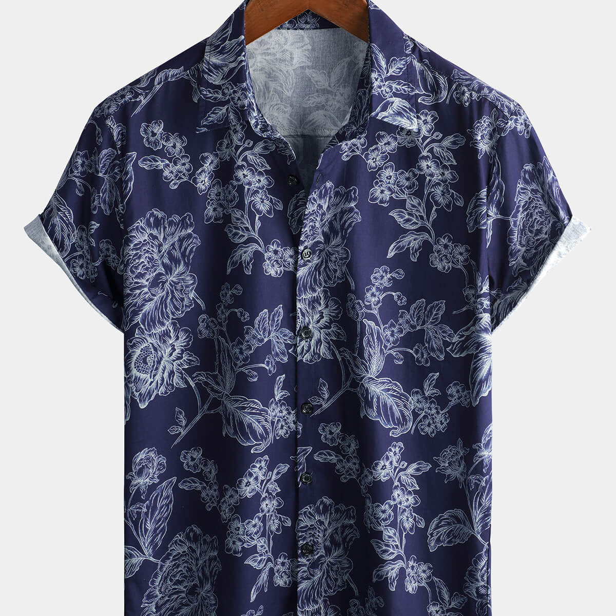 Chemise à manches courtes en coton à imprimé floral hawaïen pour hommes