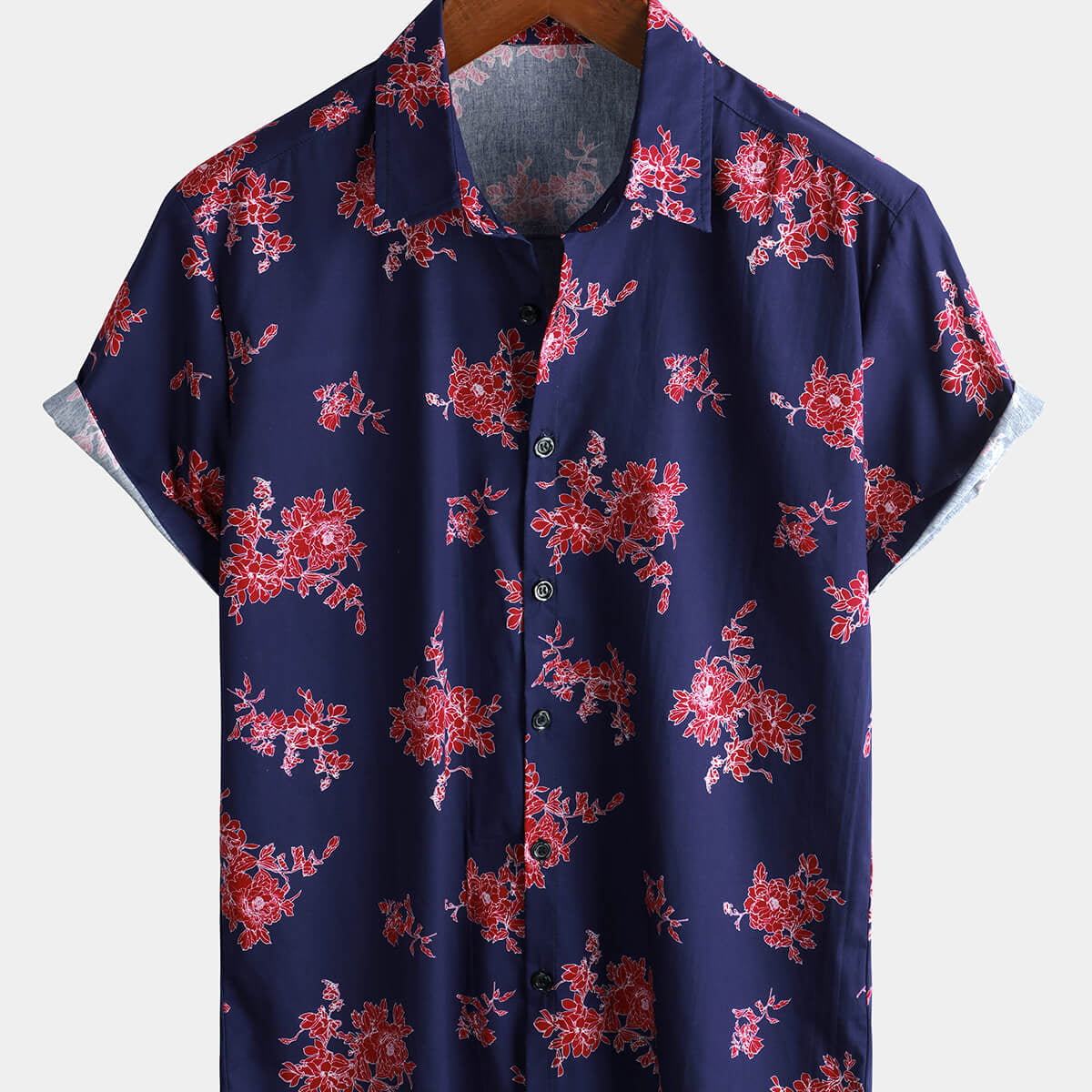 Chemise à manches courtes bleue à imprimé floral hawaïen pour hommes