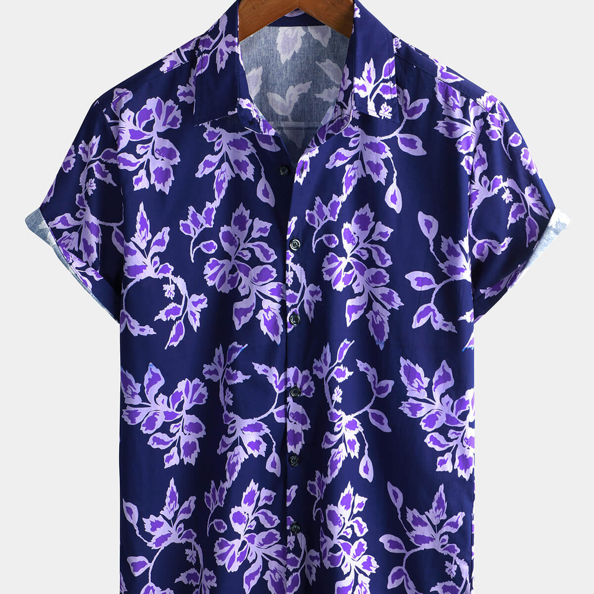 Chemise à manches courtes 100% coton vintage à fleurs violettes pour hommes