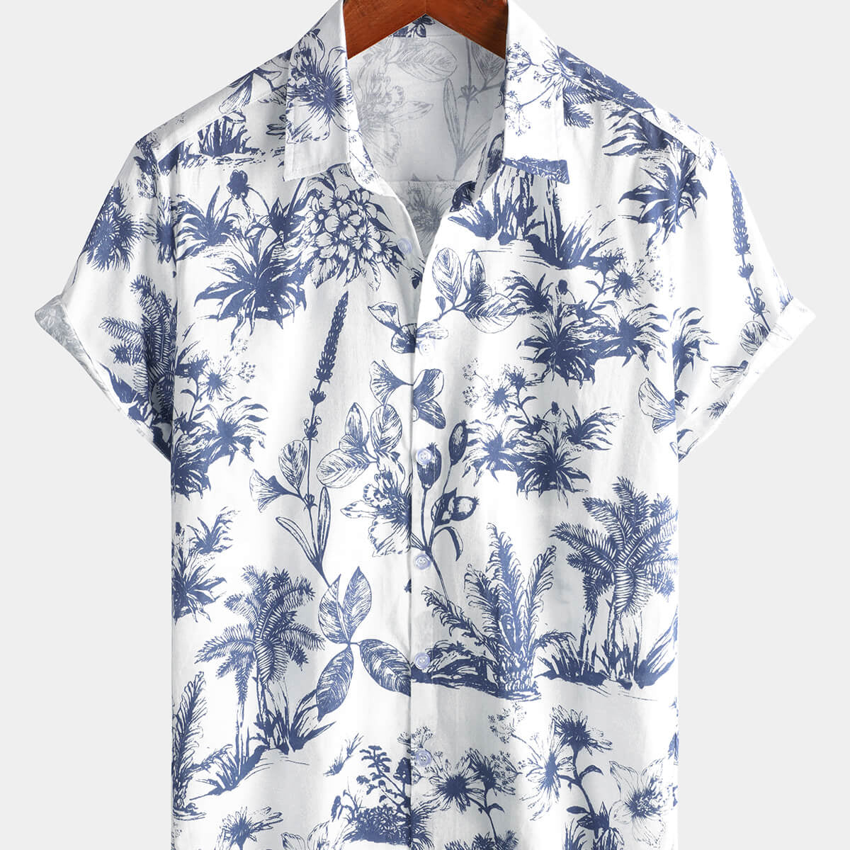 Chemise à manches courtes en coton pour hommes, imprimé Floral, boutons, vacances, plage, été