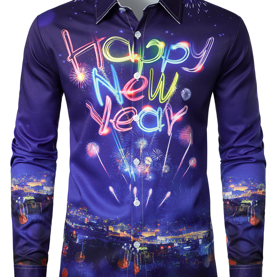 Chemise boutonnée à manches longues pour hommes, feux d'artifice, vacances, bonne année, fête, 2024