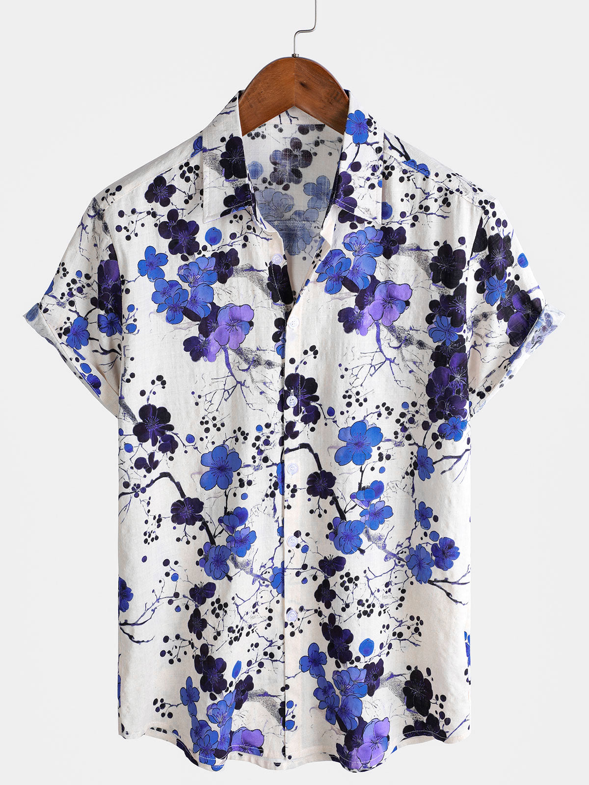 Chemise à manches courtes rétro bleue pour homme, motif vacances d'été