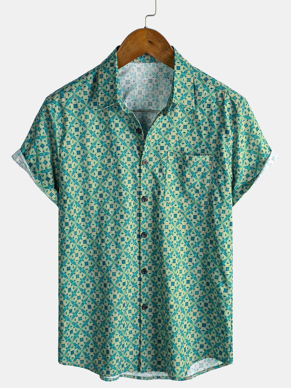 Chemise décontractée à manches courtes en coton pour homme, style rétro, pour l'été et la plage