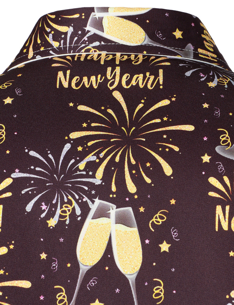 Chemise boutonnée à manches longues pour hommes, feux d'artifice, fête du réveillon du Nouvel An