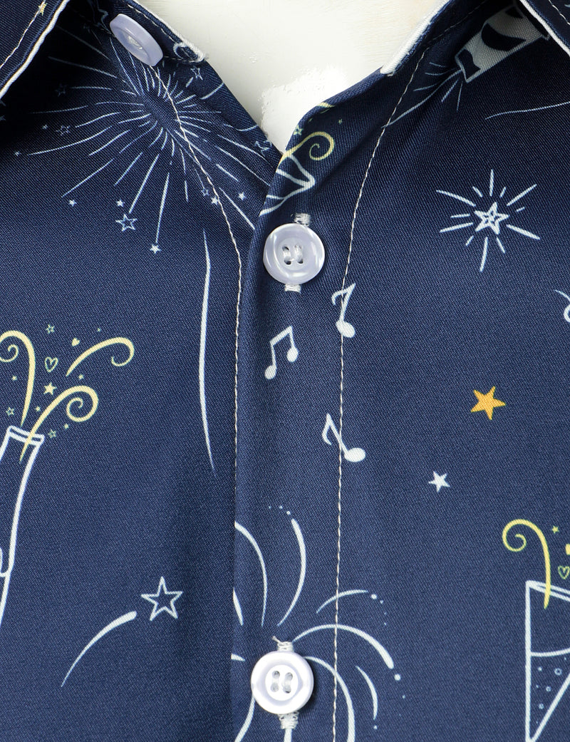Chemise bleue à manches longues boutonnée pour hommes, feux d'artifice, fête du nouvel an