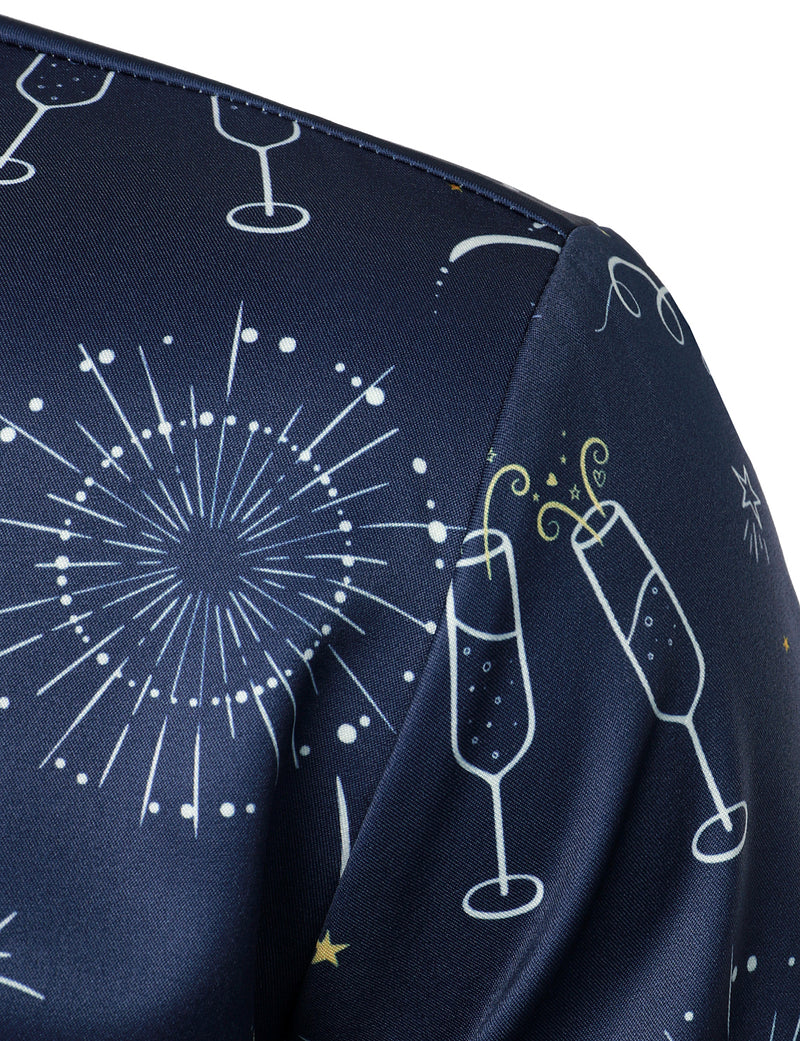 Chemise bleue à manches longues boutonnée pour hommes, feux d'artifice, fête du nouvel an