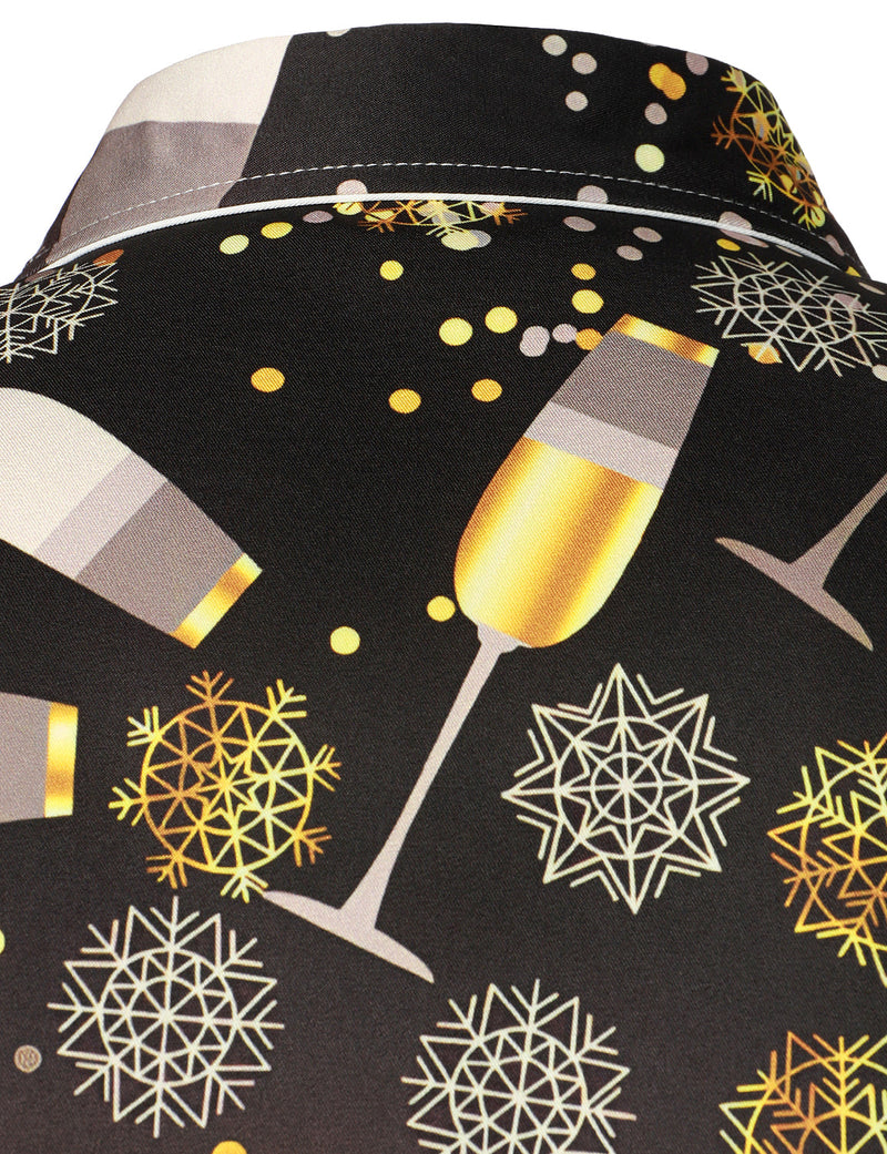 Chemise à manches longues boutonnée pour homme Happy New Year Eve Funny Champagne Celebration Disco