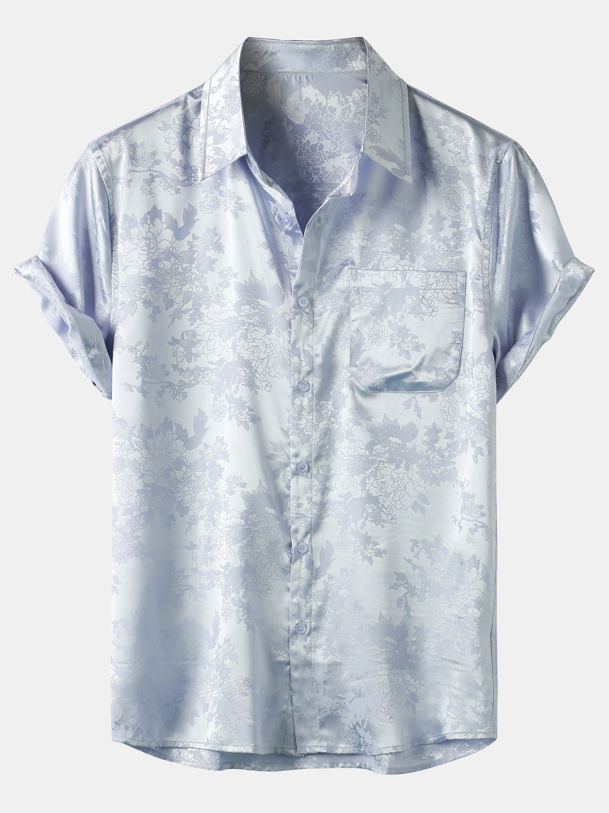 Chemise à manches courtes en satin de soie avec poche jacquard pour hommes