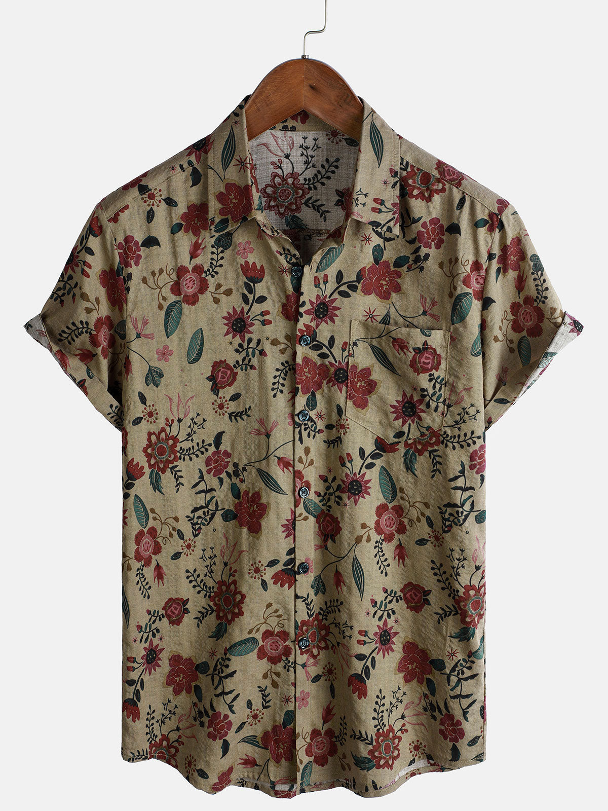 Chemise rétro légère à manches courtes à imprimé floral pour homme