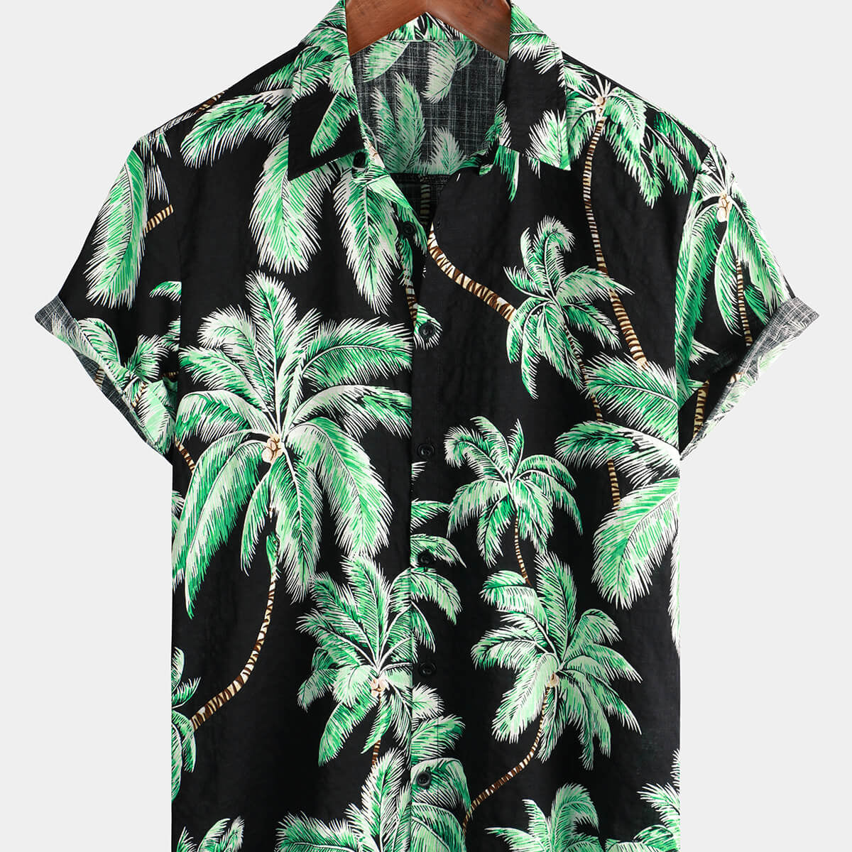 Chemise à manches courtes boutonnée pour homme Palm Tree Beach Summer Black Hawaiian Holiday Tropical