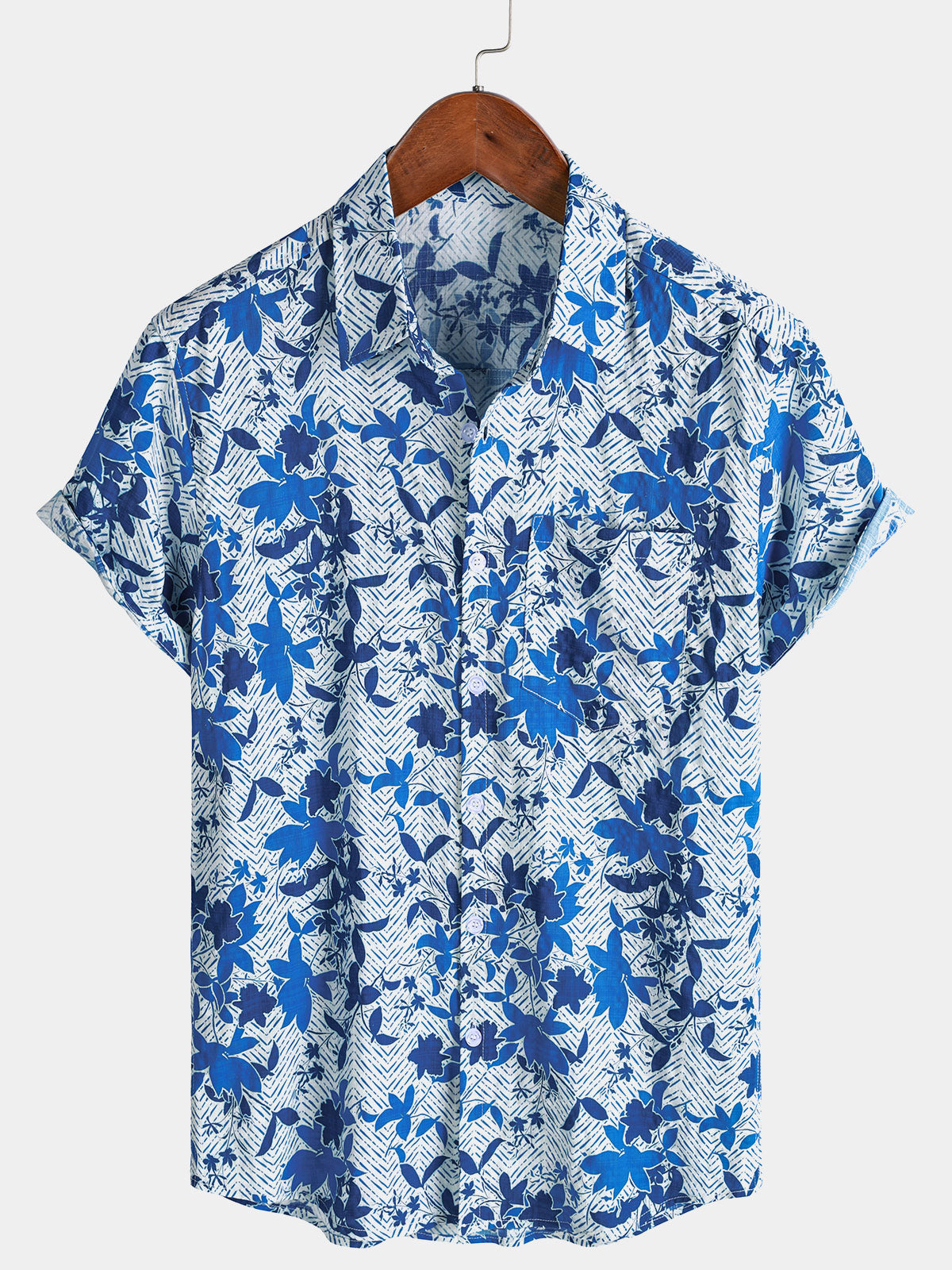 Chemise Homme Hawaïenne Plage Bleue à Imprimé Floral Légère et Respirante avec Poche Poitrine Manches Courtes