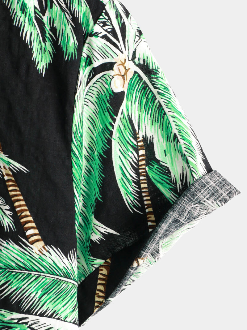Chemise à manches courtes boutonnée pour homme Palm Tree Beach Summer Black Hawaiian Holiday Tropical