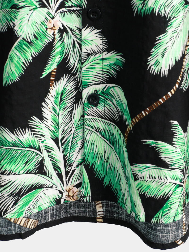 Chemise à manches courtes boutonnée pour homme Palm Tree Beach Summer Black Hawaiian Holiday Tropical