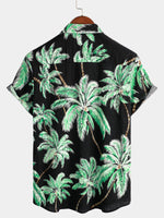 Chemise à manches courtes boutonnée pour homme Palm Tree Beach Summer Black Hawaiian Holiday Tropical