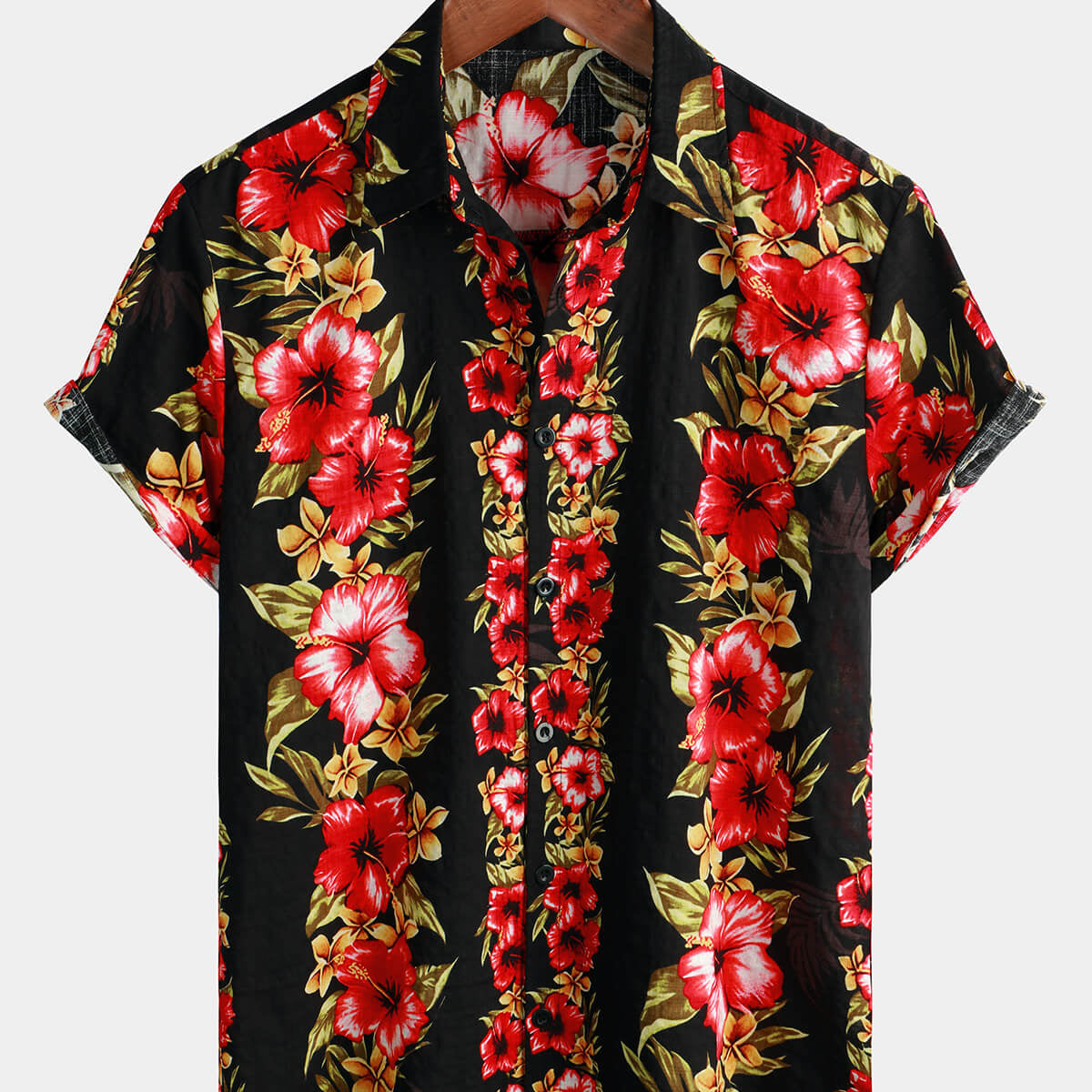 Chemise boutonnée à manches courtes à imprimé floral pour homme Funky Vintage Hawaiian Tropical Hibiscus