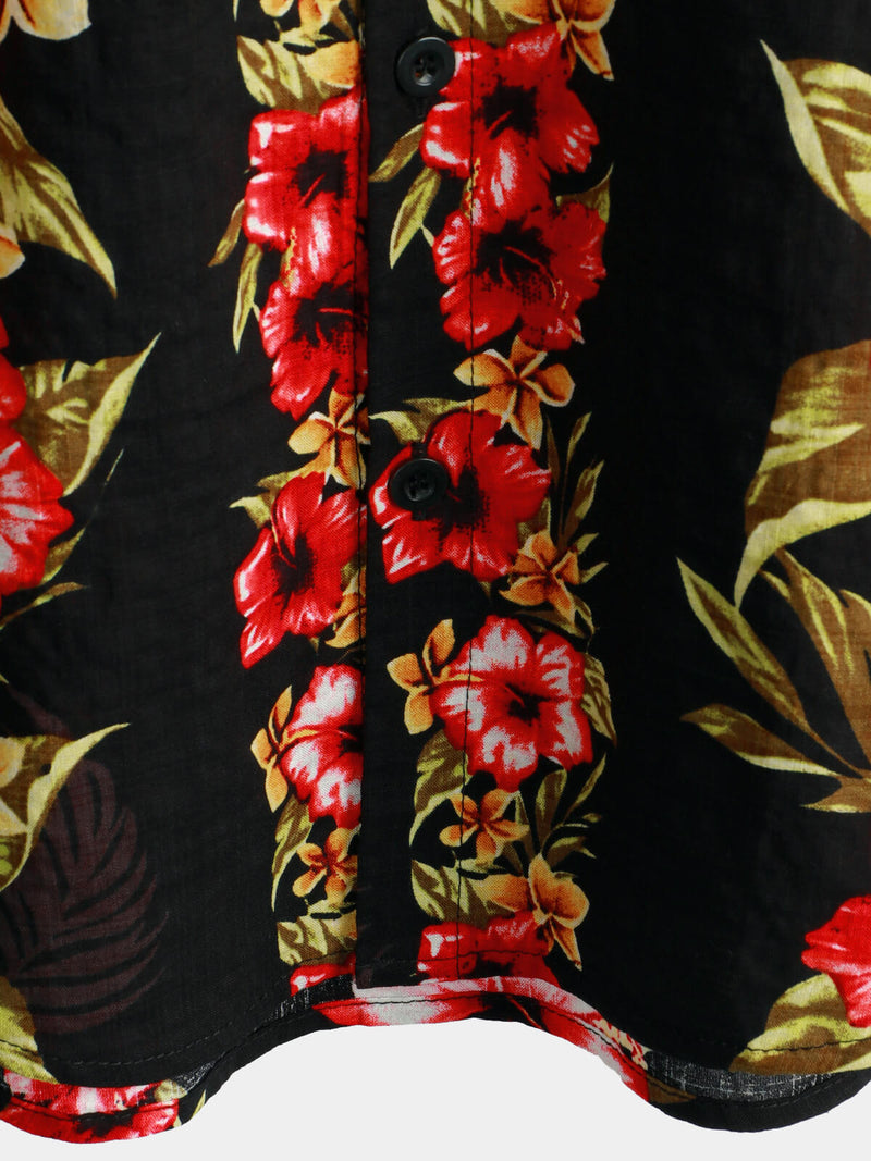 Chemise boutonnée à manches courtes à imprimé floral pour homme Funky Vintage Hawaiian Tropical Hibiscus