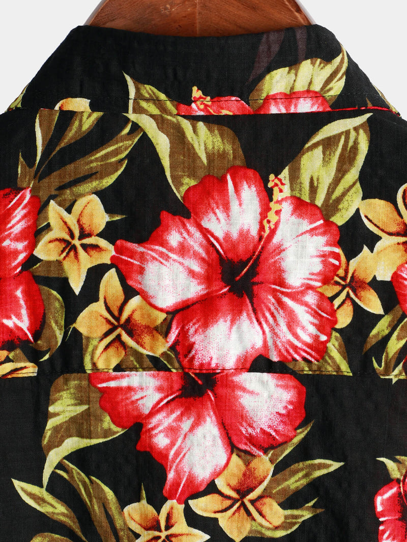 Chemise boutonnée à manches courtes à imprimé floral pour homme Funky Vintage Hawaiian Tropical Hibiscus