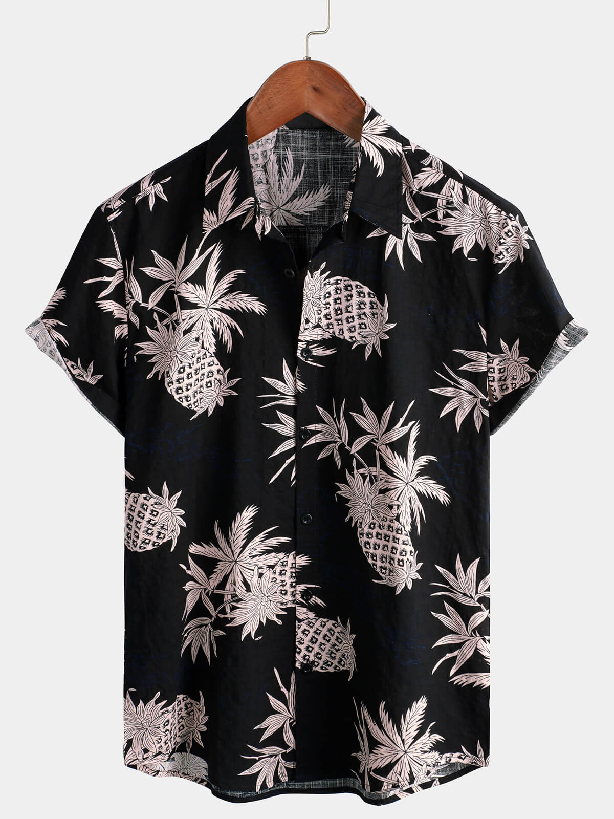 Chemise hawaïenne boutonnée à manches courtes en coton imprimé ananas pour homme