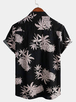 Chemise hawaïenne boutonnée à manches courtes en coton imprimé ananas pour homme
