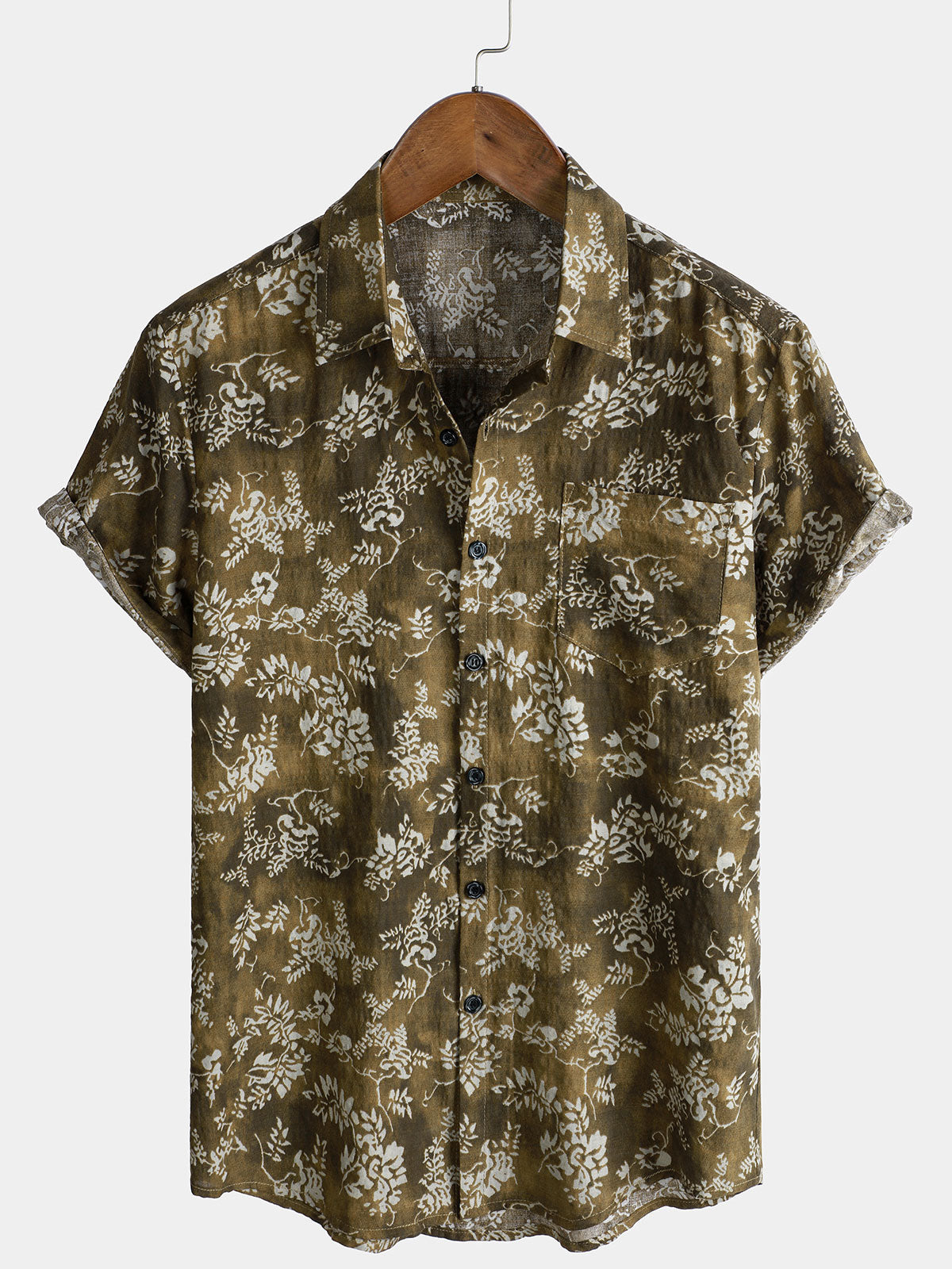 Chemise décontractée à manches courtes pour homme, avec poche et imprimé rétro