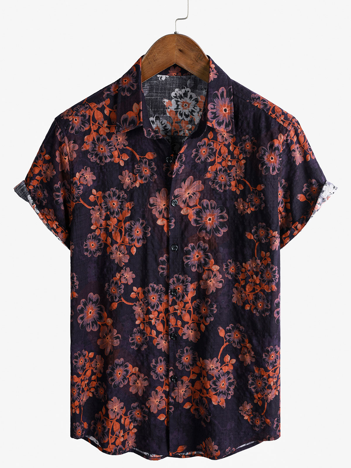 Chemise Homme Florale Rétro en Coton Manches Courtes