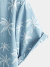 Chemise hawaïenne boutonnée à manches courtes pour homme avec imprimé palmiers en coton tropical d'été bleu plage