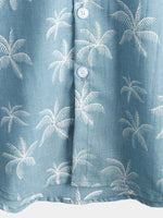 Chemise hawaïenne boutonnée à manches courtes pour homme avec imprimé palmiers en coton tropical d'été bleu plage