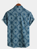 Chemise boutonnée à manches courtes en coton pour hommes des années 70 Loisirs Vintage Bleu Retro Resort Summer Beach