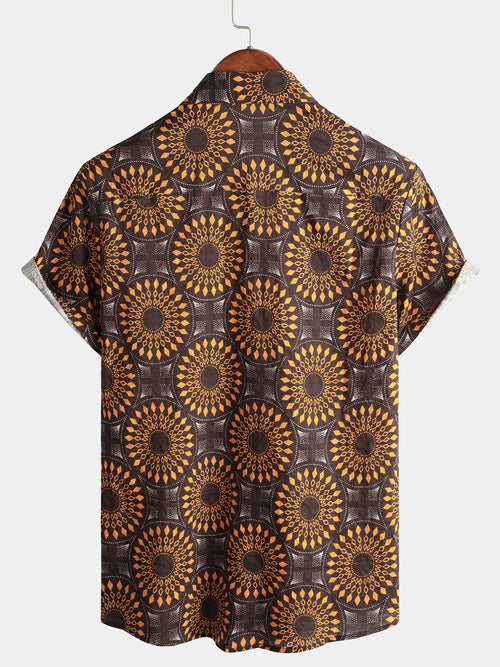 Chemise boutonnée à manches courtes rétro western en coton vintage des années 70 pour hommes