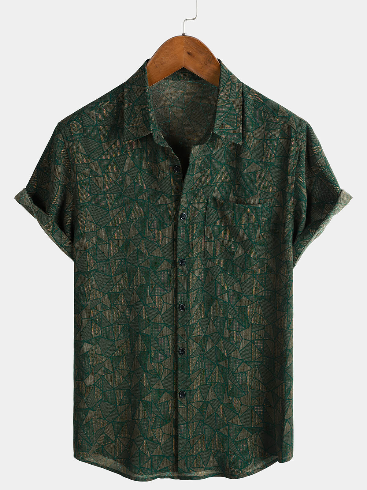 Chemise Homme Décontractée Imprimé Géométrique Abstrait Vert à Manches Courtes