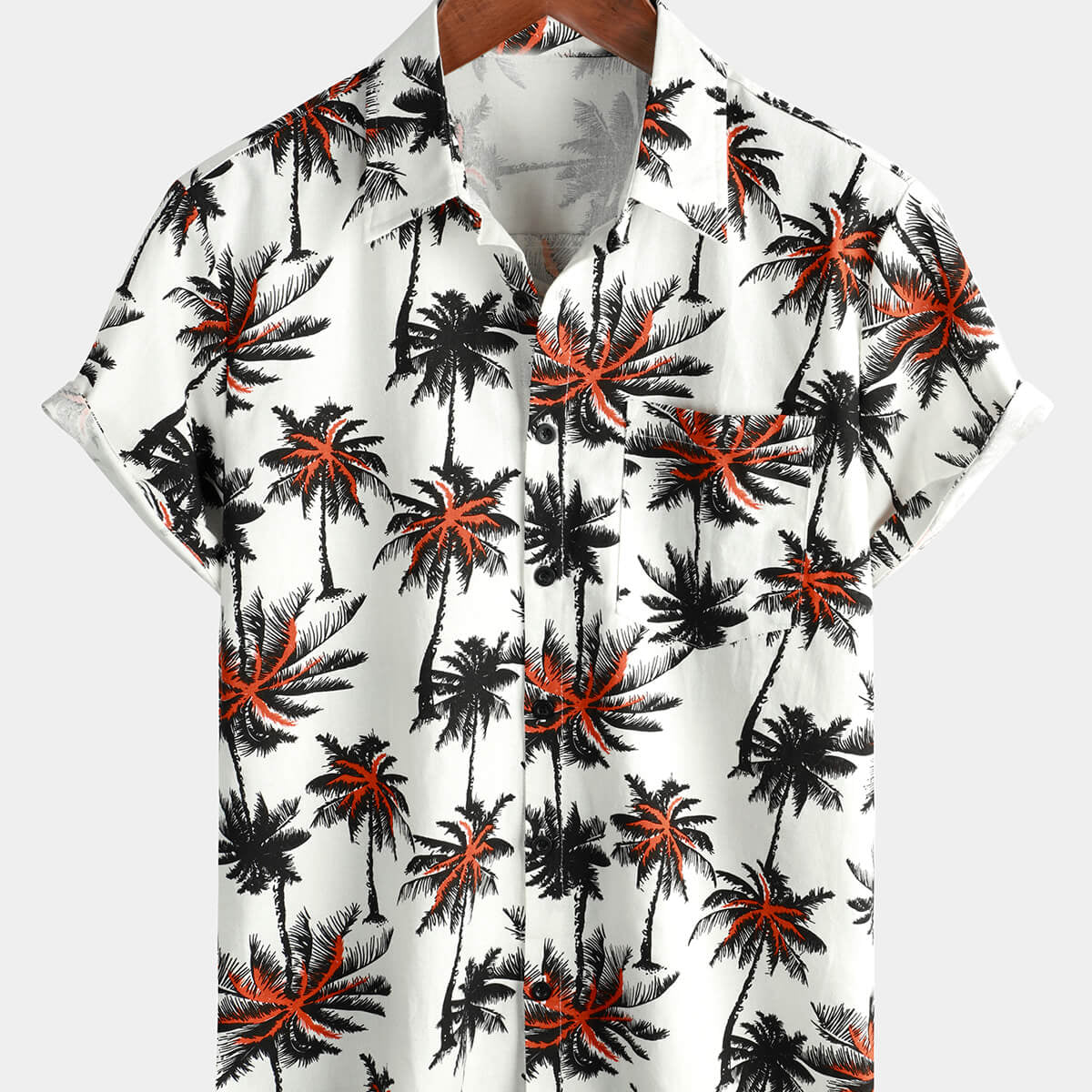 Chemise boutonnée à manches courtes en coton et lin imprimé noix de coco tropicale pour hommes