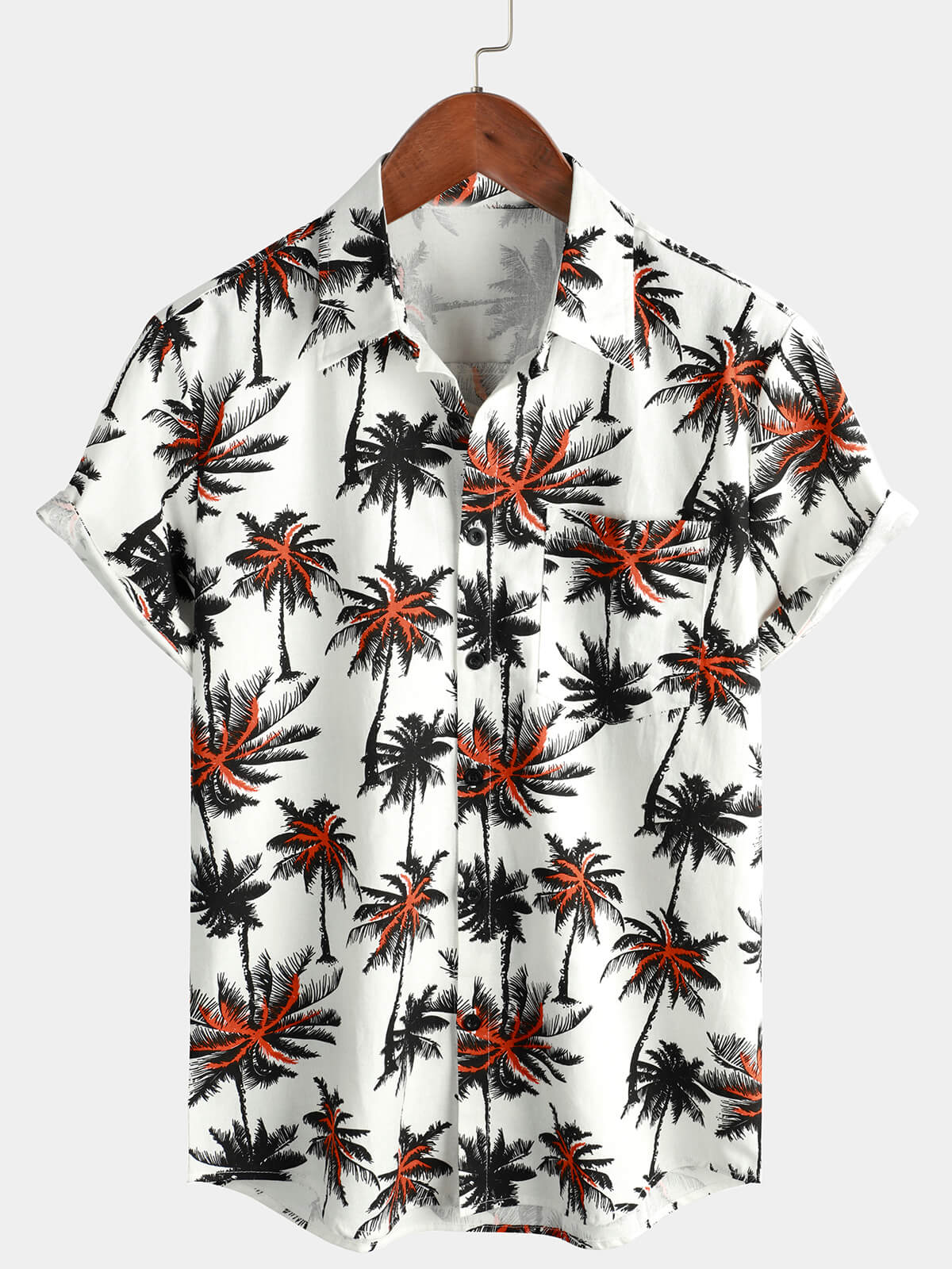 Chemise boutonnée à manches courtes en coton et lin imprimé noix de coco tropicale pour hommes