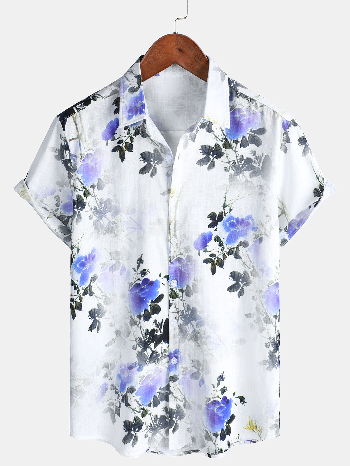 Chemise décontractée à manches courtes en coton pour homme, imprimé floral, idéal pour les vacances et l'été