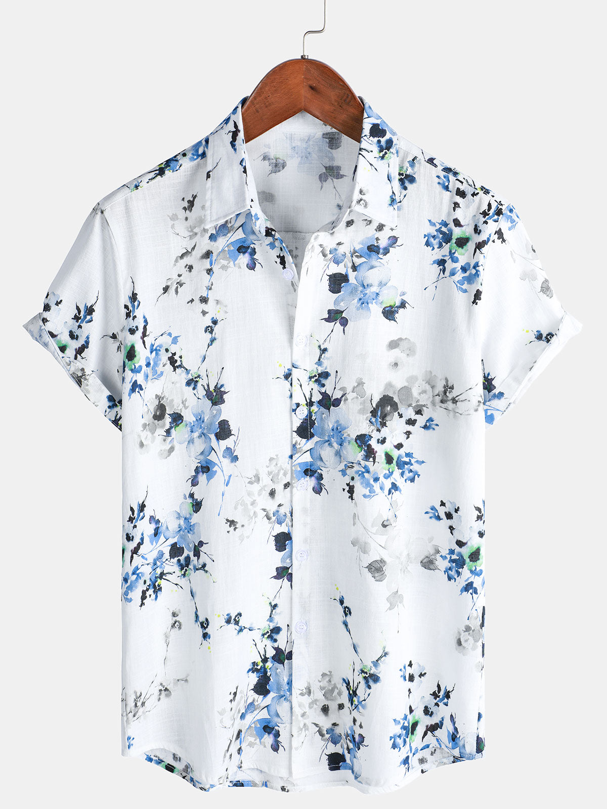 Chemise d'été décontractée à manches courtes en coton pour homme, imprimé floral vintage