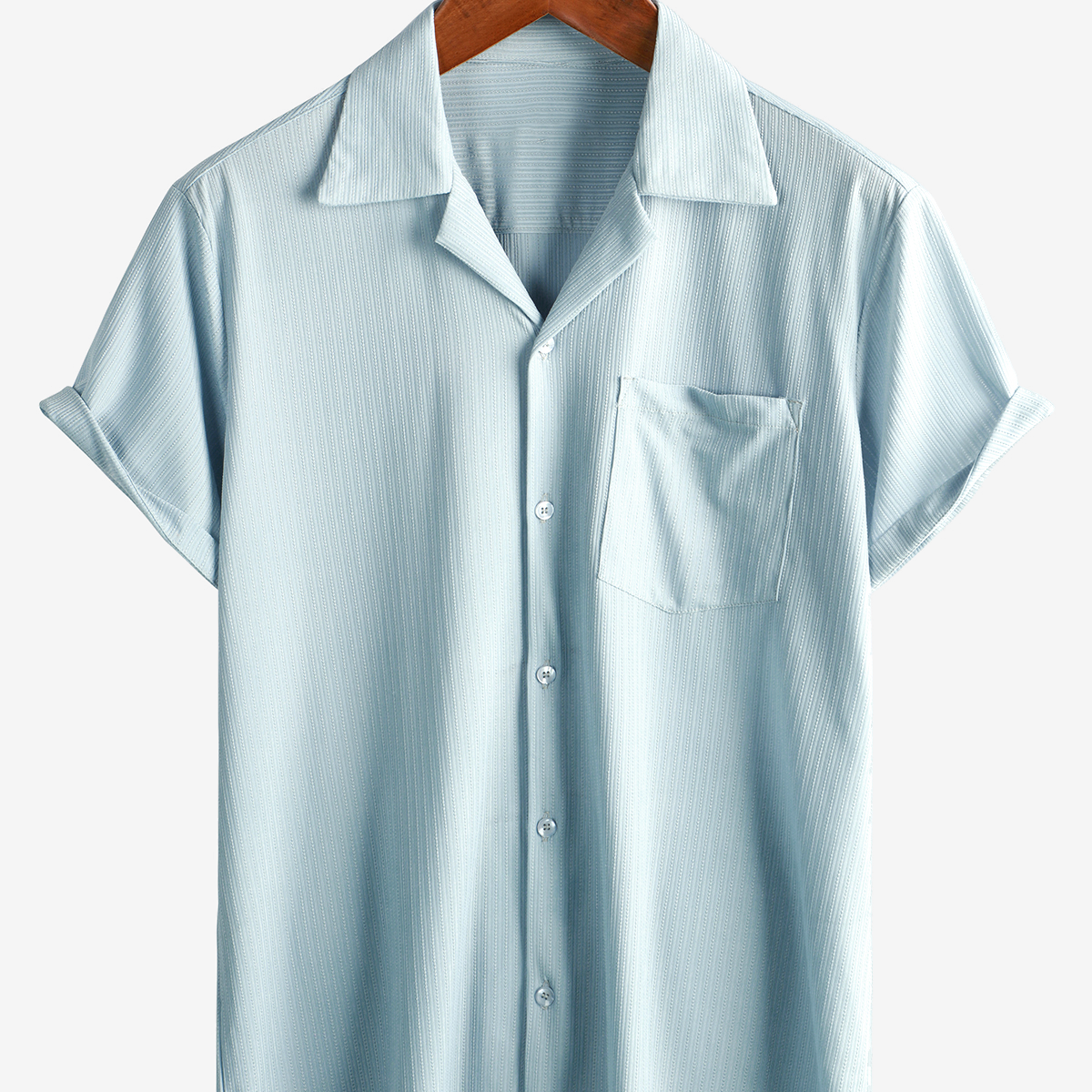 Chemise d'été pour homme à manches courtes, boutonnée, avec poche et texture de plage