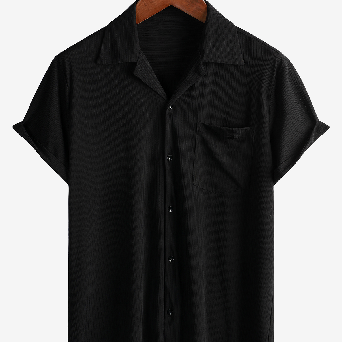 Chemise d'été pour homme à manches courtes, boutonnée, avec poche et texture de plage