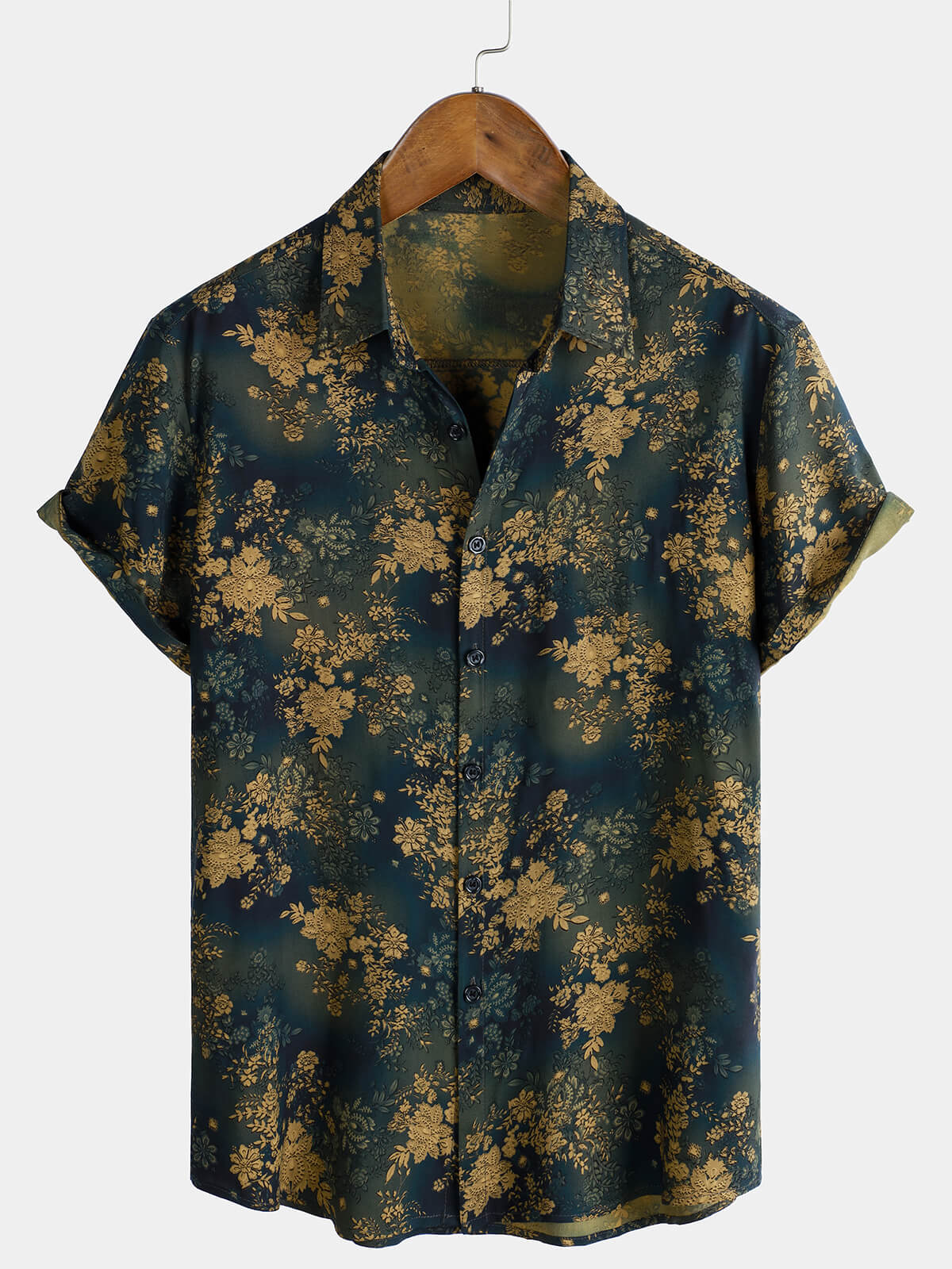 Chemise à manches courtes en rayonne à imprimé floral rétro pour homme