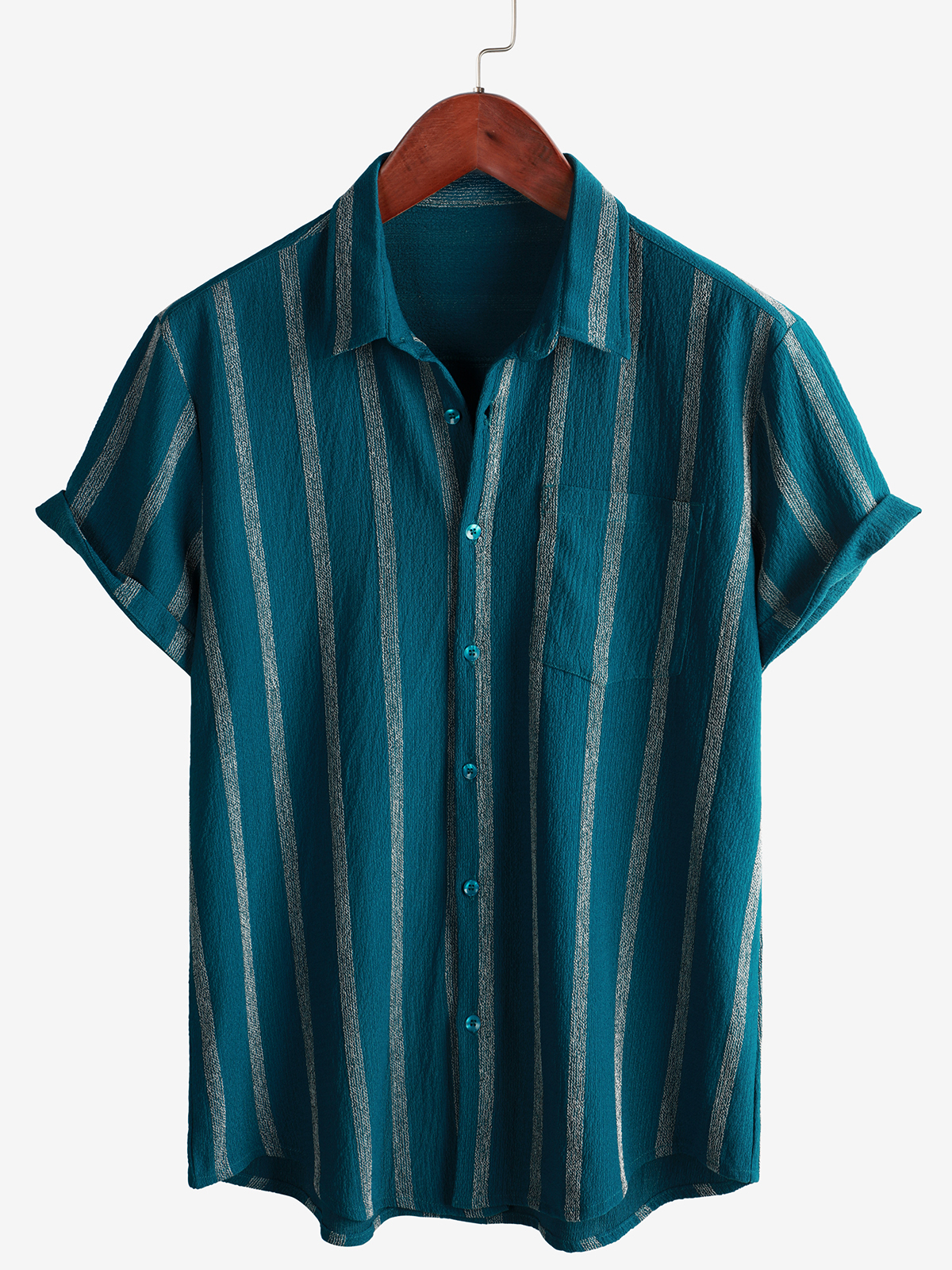 Chemise hawaïenne à rayures pour hommes avec poche, manches courtes à boutons, parfaite pour l'été et la plage