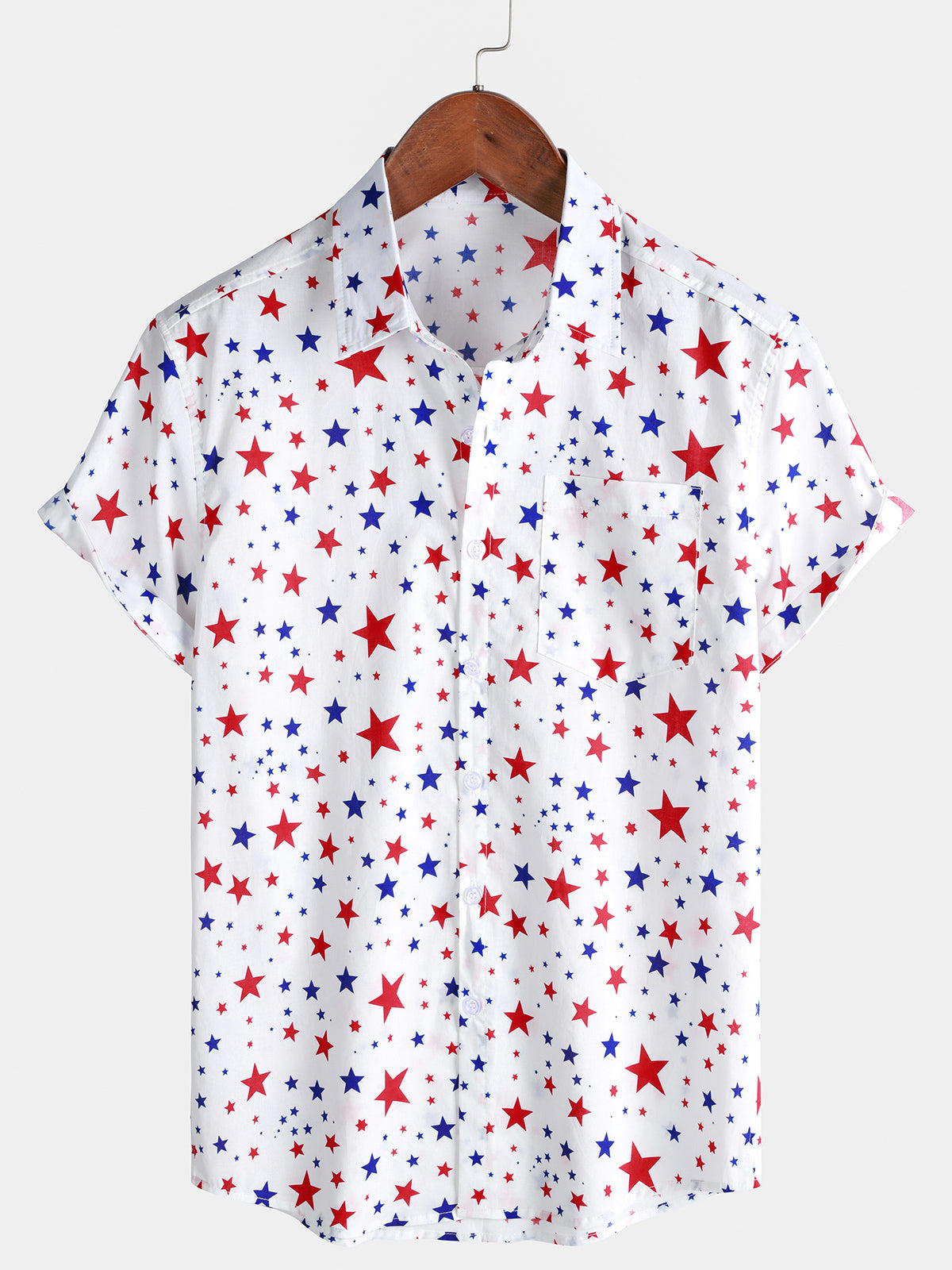 Chemise Homme à Imprimé Étoiles Patriotiques Décontractée Style Vacances Manches Courtes