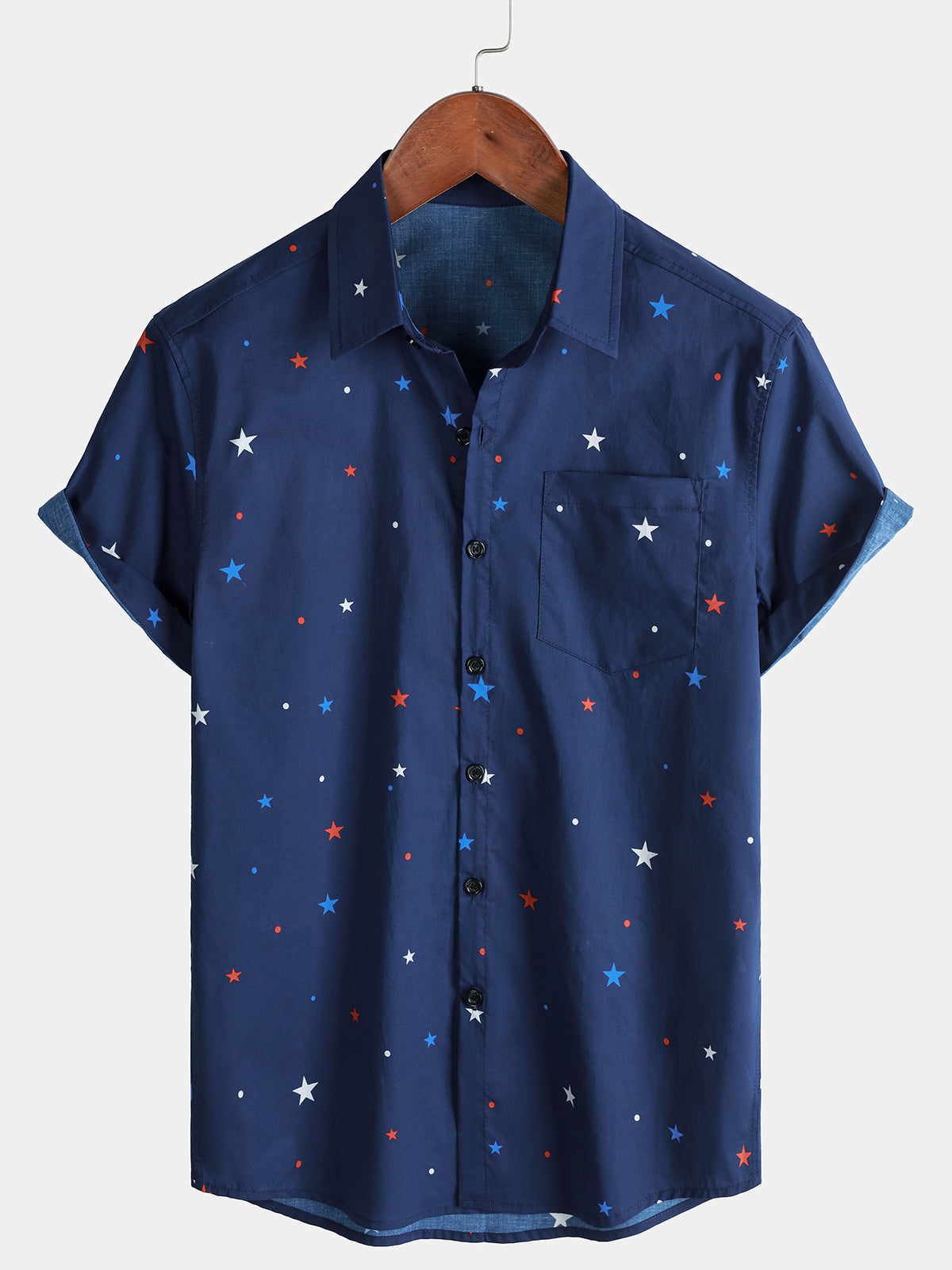 Chemise Homme à Imprimé Étoiles Rouge Blanc Bleu Manches Courtes