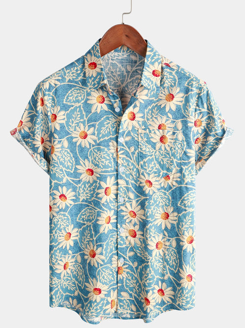 Lot de 2|Chemise à fleurs hawaïenne en coton rétro pour homme