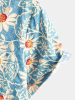 Lot de 2 | Chemise fleurie à manches courtes en coton hawaïen rétro pour homme et short en coton lin