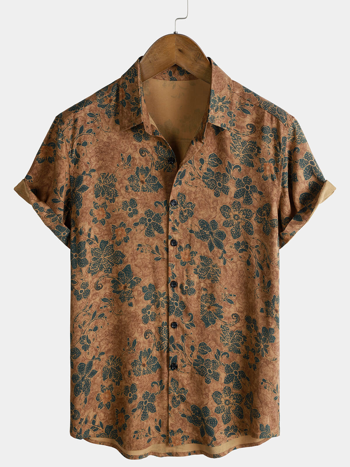 Chemise Homme Khaki Florale Vintage
