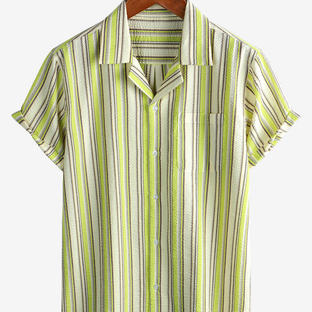 Chemise d'été boutonnée à manches courtes et à poches rayées pour hommes
